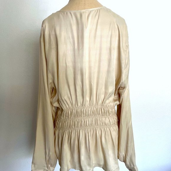 Anthropologie Smocked Satin Blouse Top Large MSRP Large $98 NWT - Picture 12 of 16